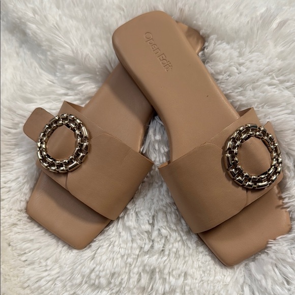Nordstrom Open Edit Lely Slides Tan Sandals with Sleek Design 5.5 - Picture 3 of 9